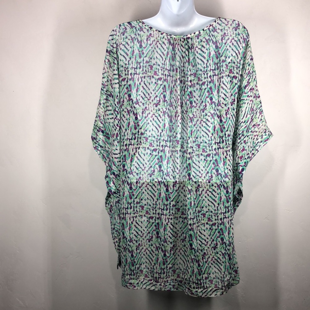 Shoshanna green and purple 100% silk swim cover up size small - Picture 6 of 10